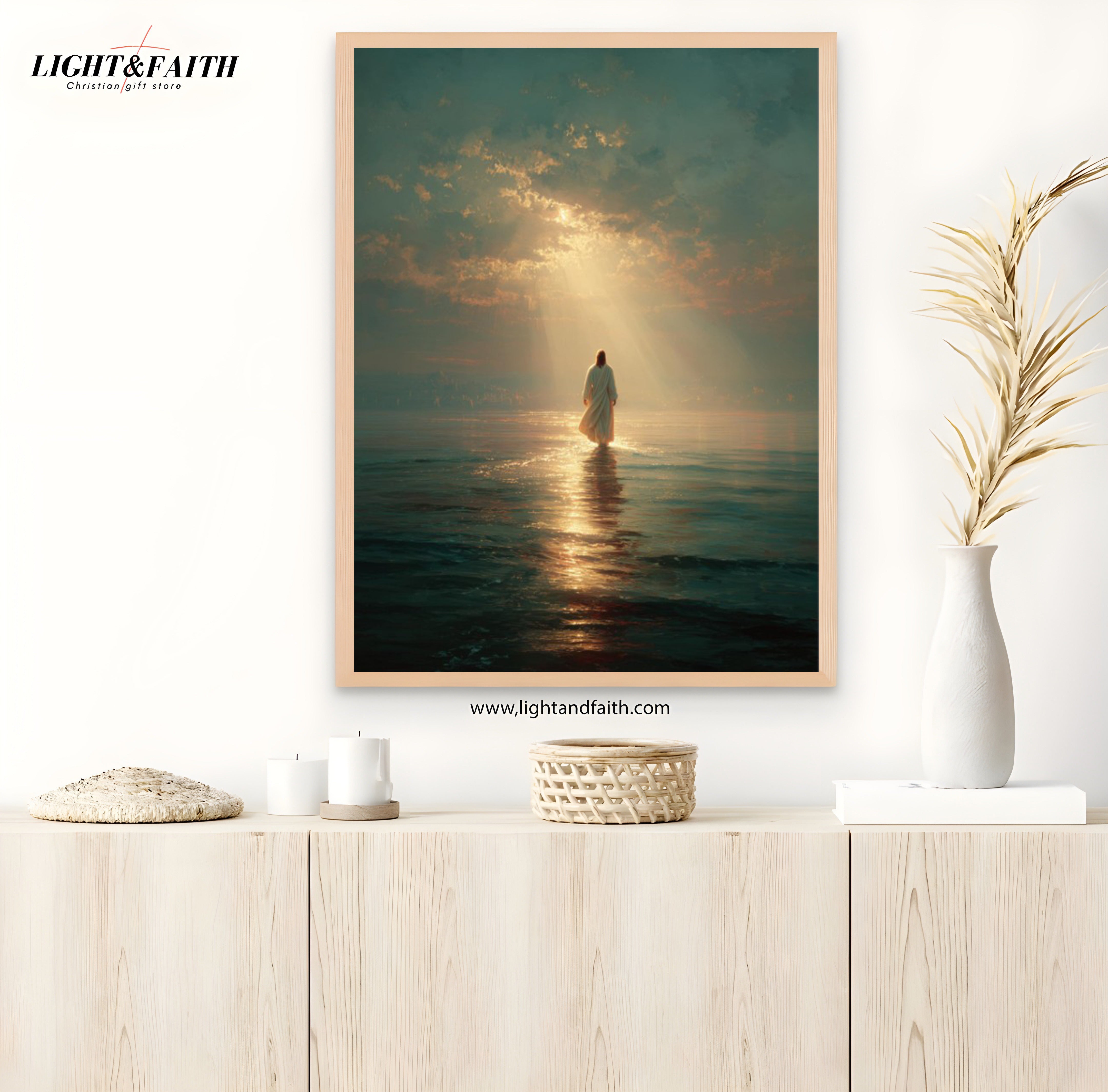 Jesus Christ Walking on Water, Christian Art, Digital Jesus Portrait, I Will Walk With Christ LDS, Jesus Oil Painting, Bible Verse Wall Art